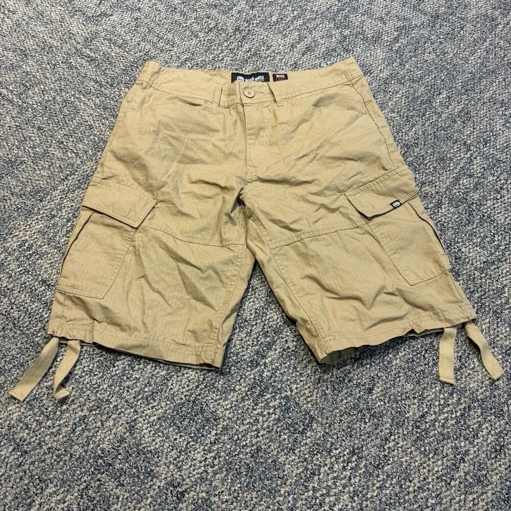 Vintage Y2K Ecko Unltd Beige Ripstop Skate Cargo Shorts Size 30